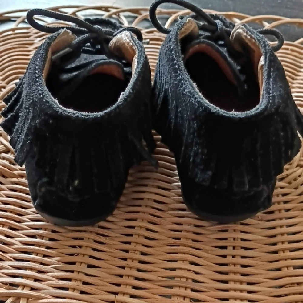 Kids Black Suede Moccasin Shoes